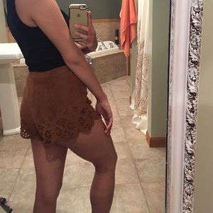Suede high rise tan shorts