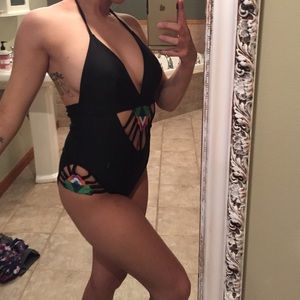 Black one piece bathing suit