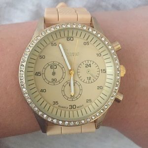 Beige Watch with CZ rimmed face