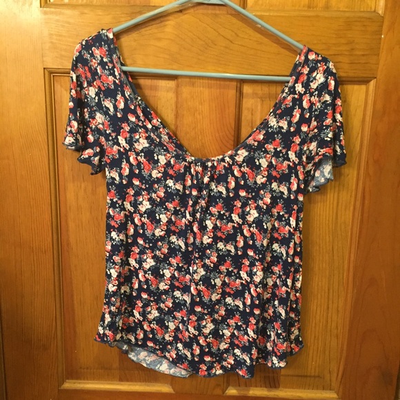 Floral semi open-back blouse