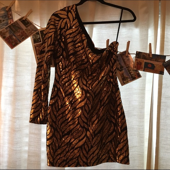 Gold Sequined One Shoulder Dress from ANGL