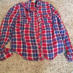 Plaid Red, White & Blue button up shirt.