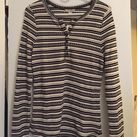 Lucky Brand chocolate brown and white Henley top - Picture 1 of 2