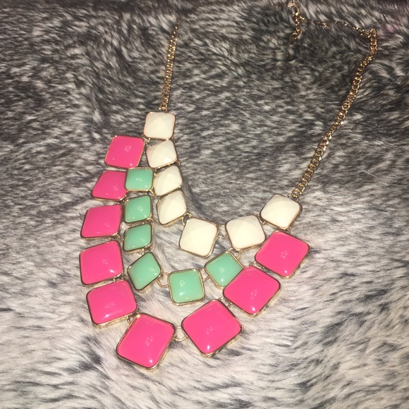 Layered pink green and white necklace