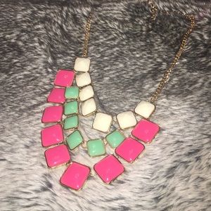 Layered pink green and white necklace