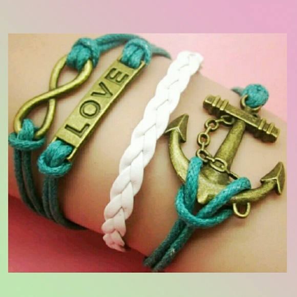 Teal LOVE Anchor Infinity Bracelet