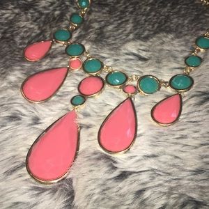 Coral and teal layered necklace