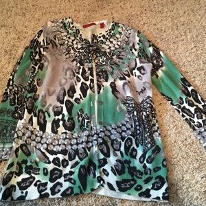 Black, grey & green cardigan.