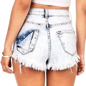 Women's Juniors Acid Wash High Waist Shorts