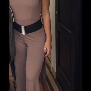 Brown Jumpsuit with black belt