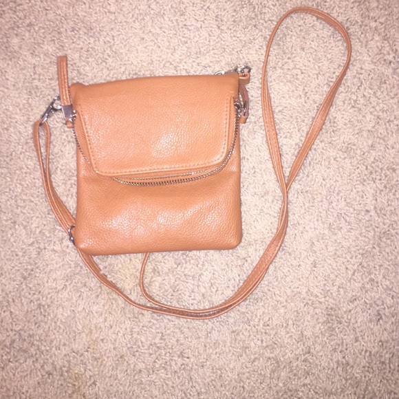 Faux brown leather crossbody bag