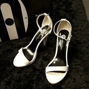 Michael antonio white ankle strap heels