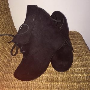 Black wedge booties