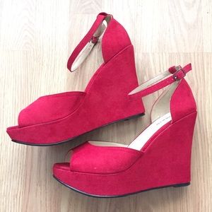 Red Ankle Strap Wedges