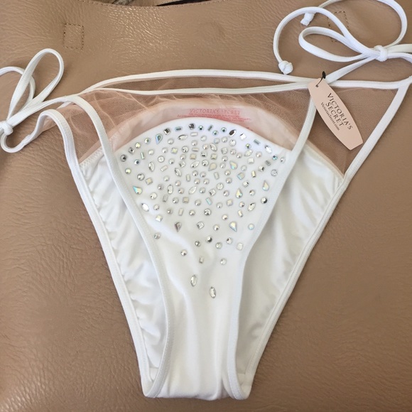 VS white mesh rhinestone bikini bottom