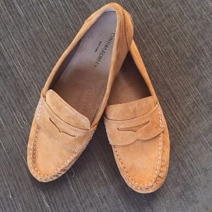 Suede yellow gold moccasins . Never worn