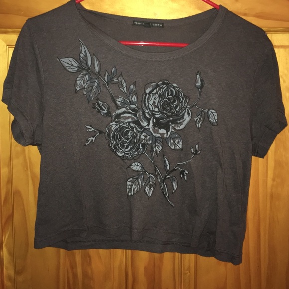 Truly Madly Deeply rose print taupe crop top