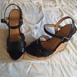 Black Strappy Cork Wedges