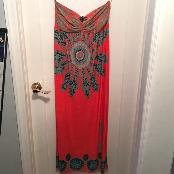 Long Strapless Orange/Mint Dress