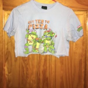 Mega cropped "say yes to pizza" TMNT top