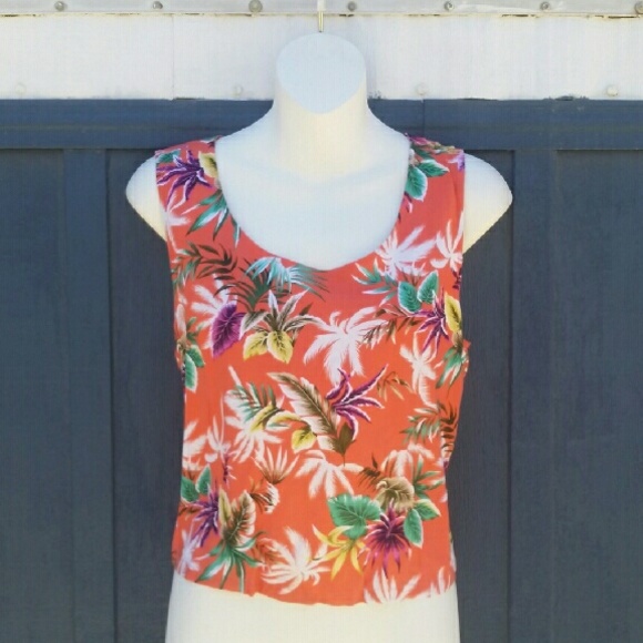 NWOT orange palm tree button up back tank top