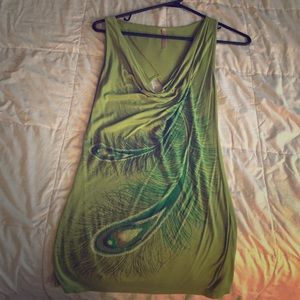 Peacock Feathers Pea Green Top with Peekaboo back