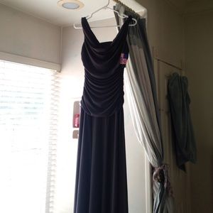 Night Way  drape neck rouched long evening dress.