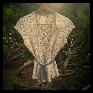 Free People belted open lace top