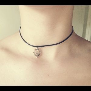 Leather Peace Sign Choker