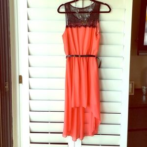 💖Coral & Black eyelash lace highlow dress juniors