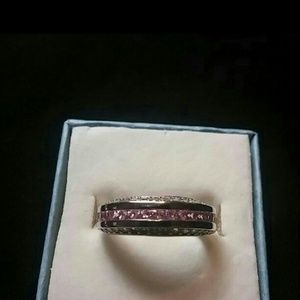 Silver ring with white&pink diamonds