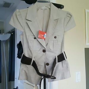 Brand new Tan button up dressy top with belt