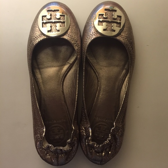 Tory Burch Shoes - Authentic Tory Burch Crackled Metallic Reva Flats