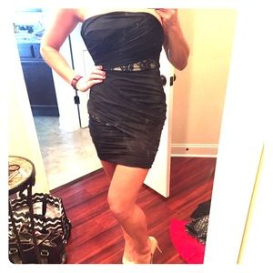 Express XS black bodycon rouched dress