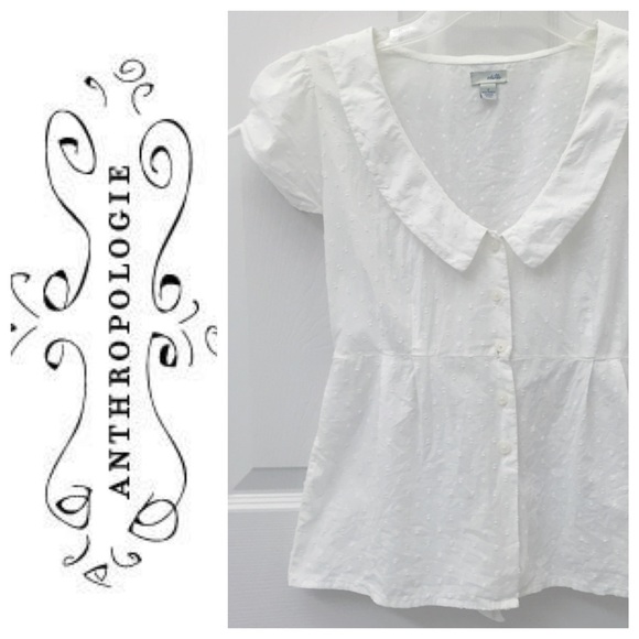 Anthropologie Blouse Shirt Dots Off White