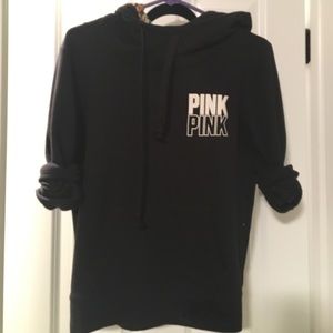 PINK black sweatshirt with leopard inside of hood