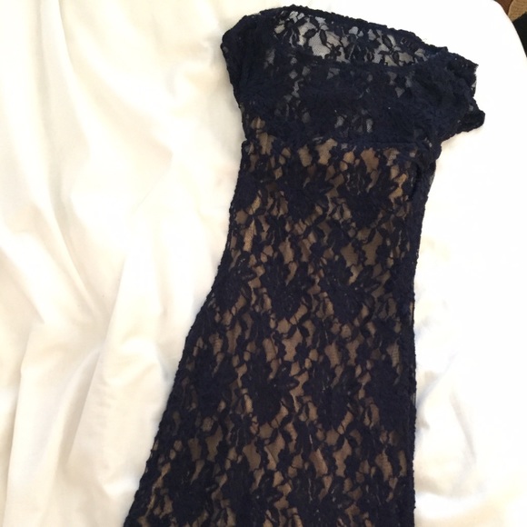 Navy and tan lace dress