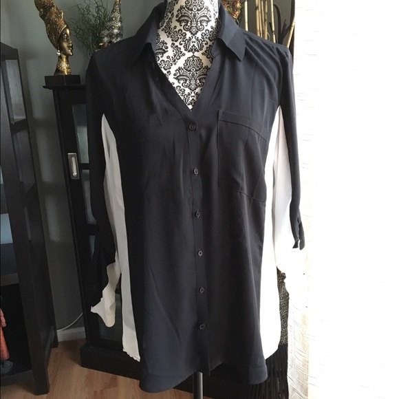 Express black and white button up shirt