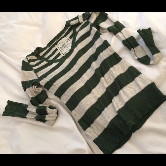 Green and tan striped sweater