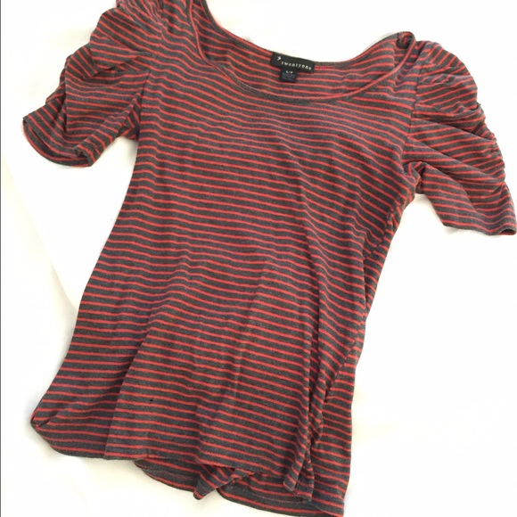 Capped sleeve striped shirt