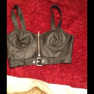 Faux black leather bustier