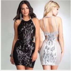 black sequin Bebe dress