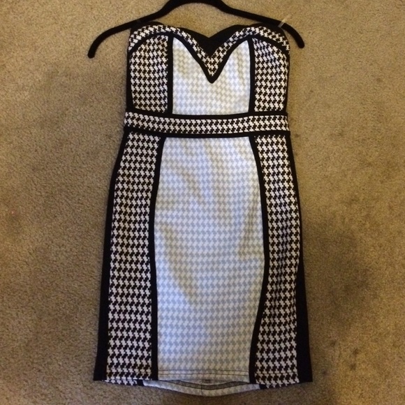 Blue, black and white checkered mini dress