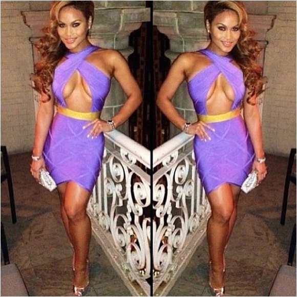 purple and gold bodycon keyhole dress
