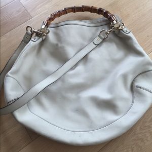 Gucci Off White Leather Bamboo Bag