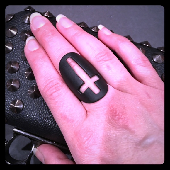 Matte Black Cross Cutout Ring