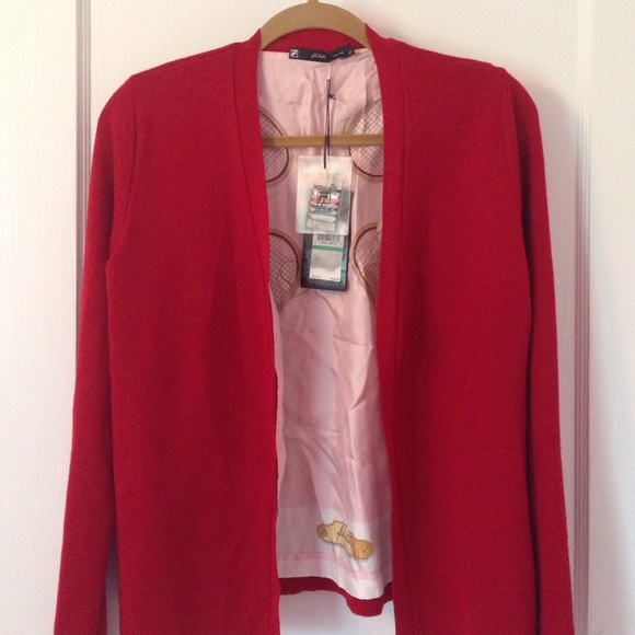 red cardigan. made in Italy.