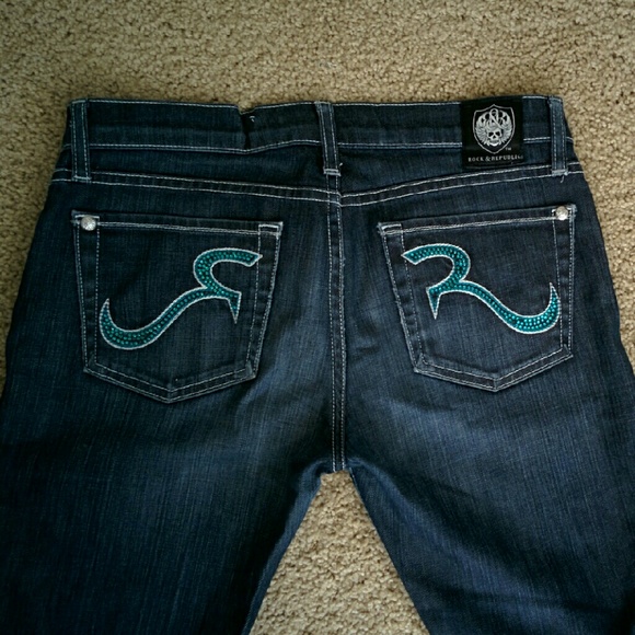 Rock &Republic jeans green rhinestones - Picture 3 of 5