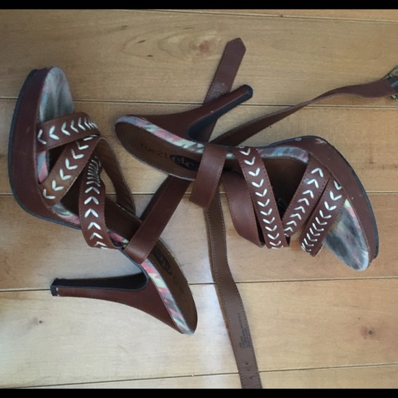 Brown strappy heeled sandals