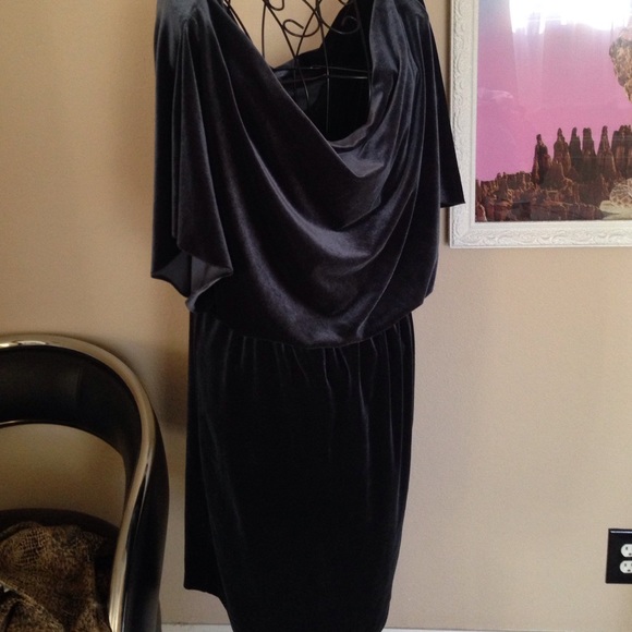 London Time Washable Stretch Velvet Drape Dress - Picture 2 of 4
